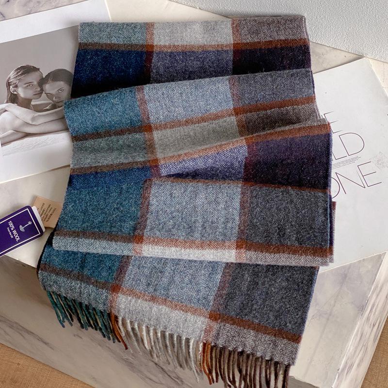 Премиальный темно-синий клетчатый шерстяной шарф для мужчин - роскошный зимний подарок для парня, отца или пожилых людей