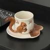 Creative 3D Squirrel Coffee Cup with Tail Handle & Acorn Saucer Set Cute Ceramic Animal Mug Novelty Gift