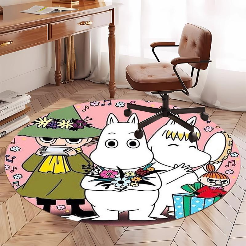 Moomin Printed Round Rug Carpet Chair Rug Area Rug Entryway Doormats,for Office Chair Living Room Bedroom Kitchen Room.