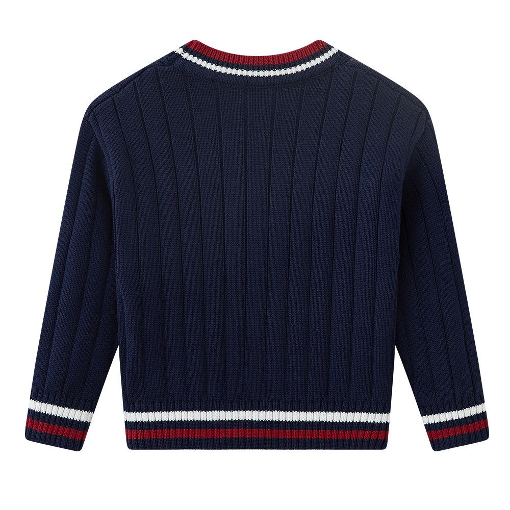 Кардиган вязаный контрастного цвета в стиле колледжа, с вышивкой, для мальчиков и девочек, школьная форма, классная форма, детский свитер-кардиган, куртка