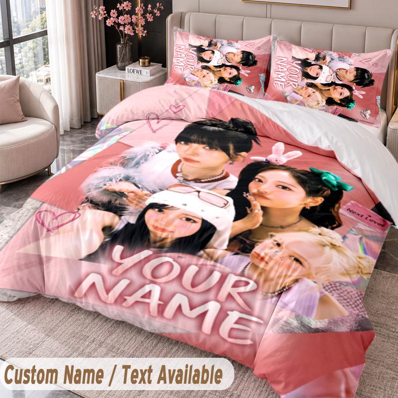 Custom Name Text 3Pcs Bedding Set aespa Duvet Cover And Two Pillowcases