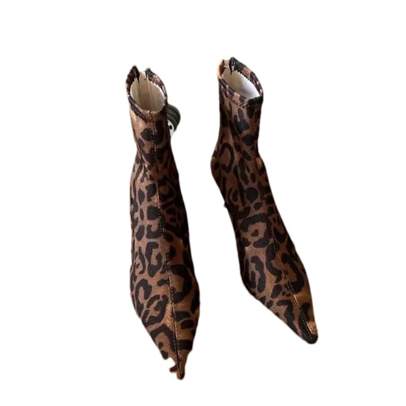 Женские ботильоны с острым носком, леопардовые сексуальные туфли на высоком каблуке, женская обувь 2024 года, трендовые зимние сапоги, туфли-лодочки для вечеринок, зимняя новинка, женские ботинки