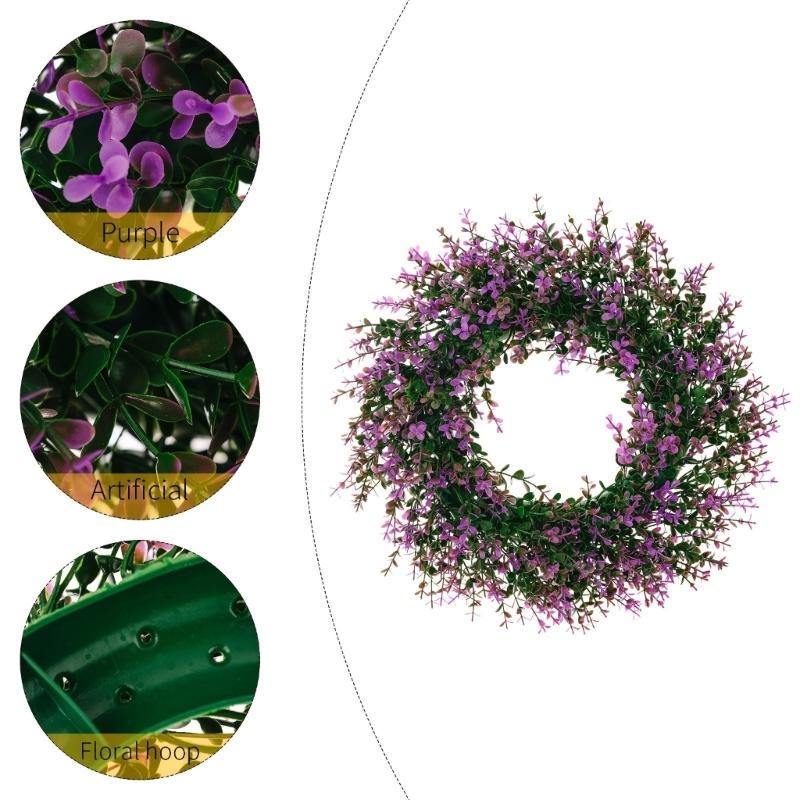 Artificial Spring Wreath PurpleFlower Wreath Eucalyptuses Flower Wreath for Front Door Wall Wedding Party Home