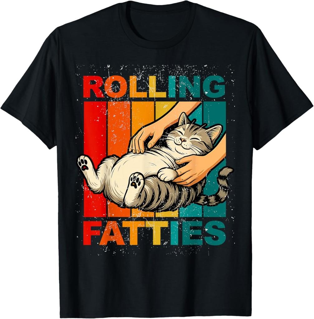 Funny Rolling Fatties Cat Vintage Cartoon Mens Womens Kids Gift Unisex T-Shirt