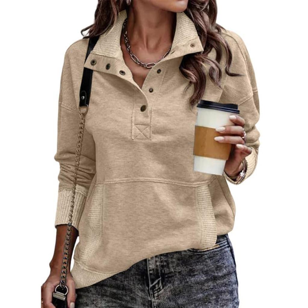 Women's Autumn/winter Fashion Long Sleeve Button Street Hoodie In Solid Color
