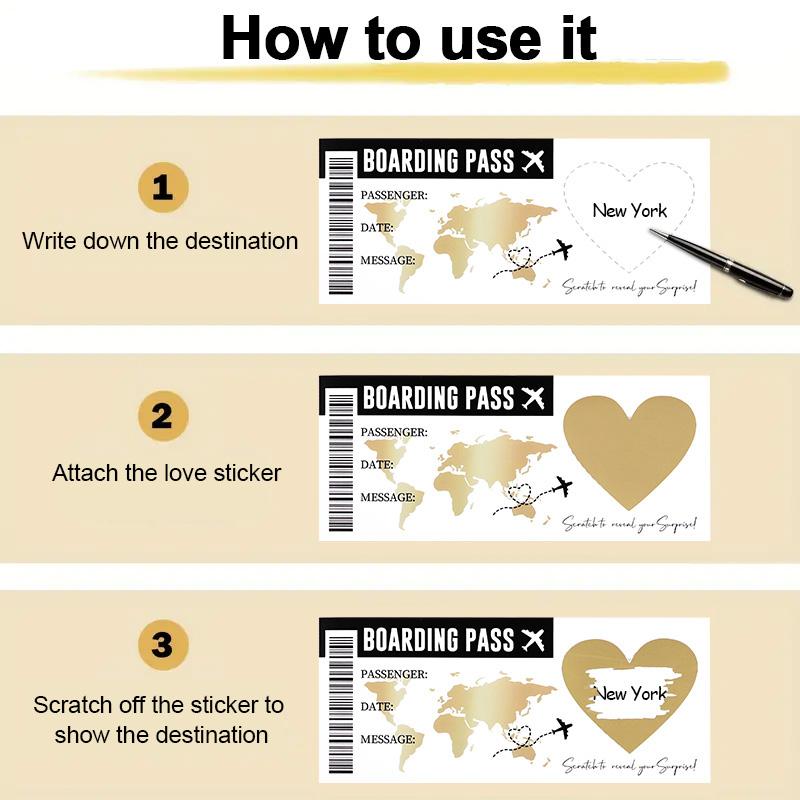 5Sheets Boarding Pass Scratch Off Game Card with Envelope DIY Surprise Gift for Wedding Birthday Party Christmas Travel Tickets