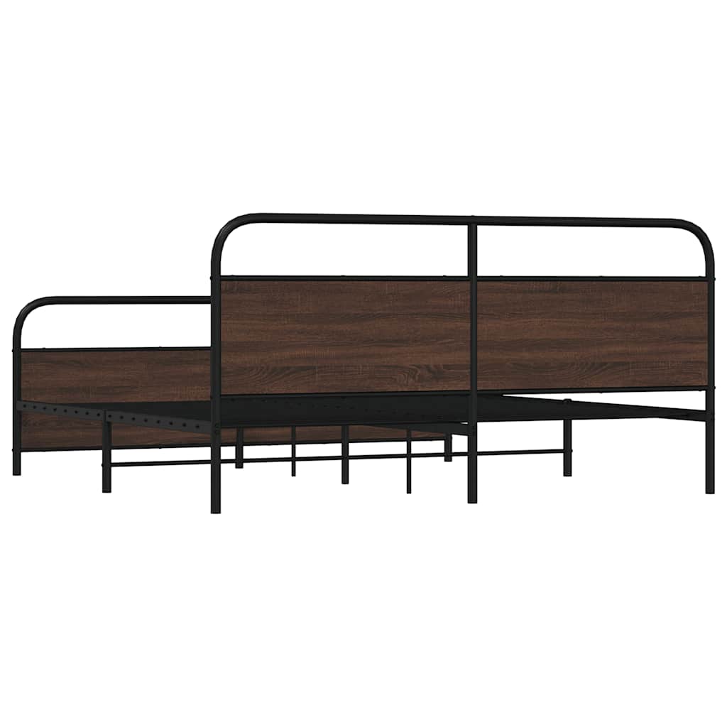 Metal Bed Frame without Mattress Brown Oak Effect 180 x 200 cm