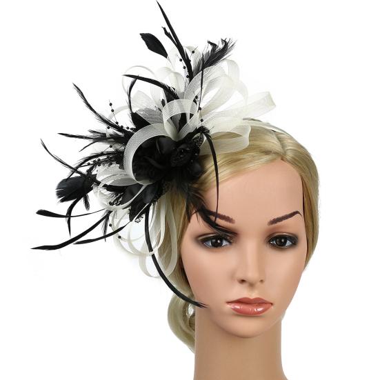 Feather Mesh Solid Color Fascinator Hat Hair Clip Women Cocktail Wedding Party Bridal Hat Fascinator Hair Accessories
