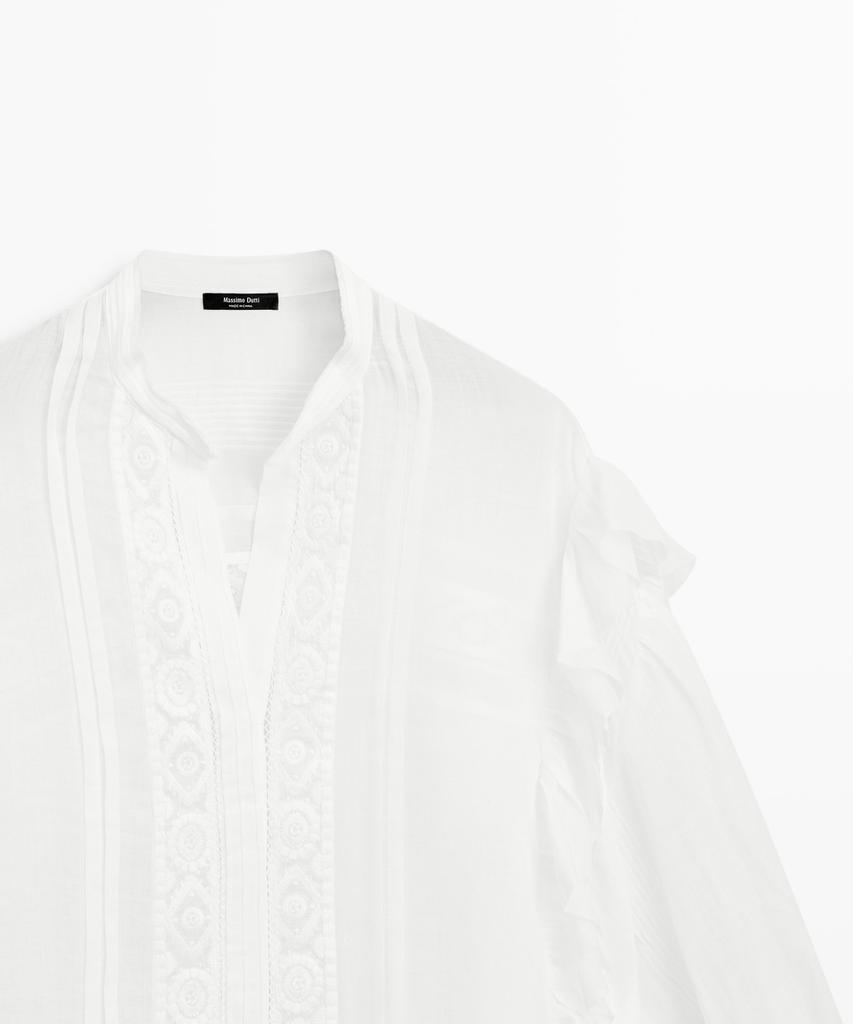 Masimodutti Blouse With Stand Collar Embroidery And Ruffle Details