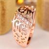 Rose Gold Color Hollow Out Leaf Pattern Zircon Ring for Women Fashion Jewelry Gift Party Wedding