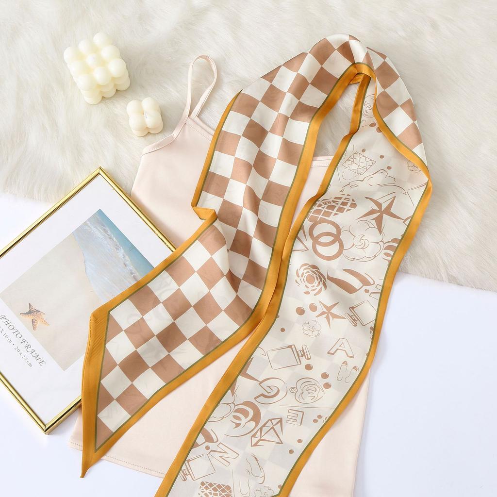 New Simulation Silk Long Scarf Fashionable Versatile Suit Double-Layer Scarf Decorative Bag Wrapped With Professional Scarf For Women