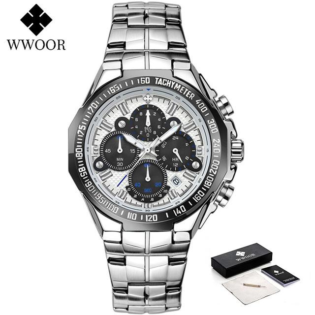WWOOR Luxury Brand Gold Watches For Mens Waterproof Quartz Sports Wrist Watches Fashion Chronograph Male Clock Relogio Masculino