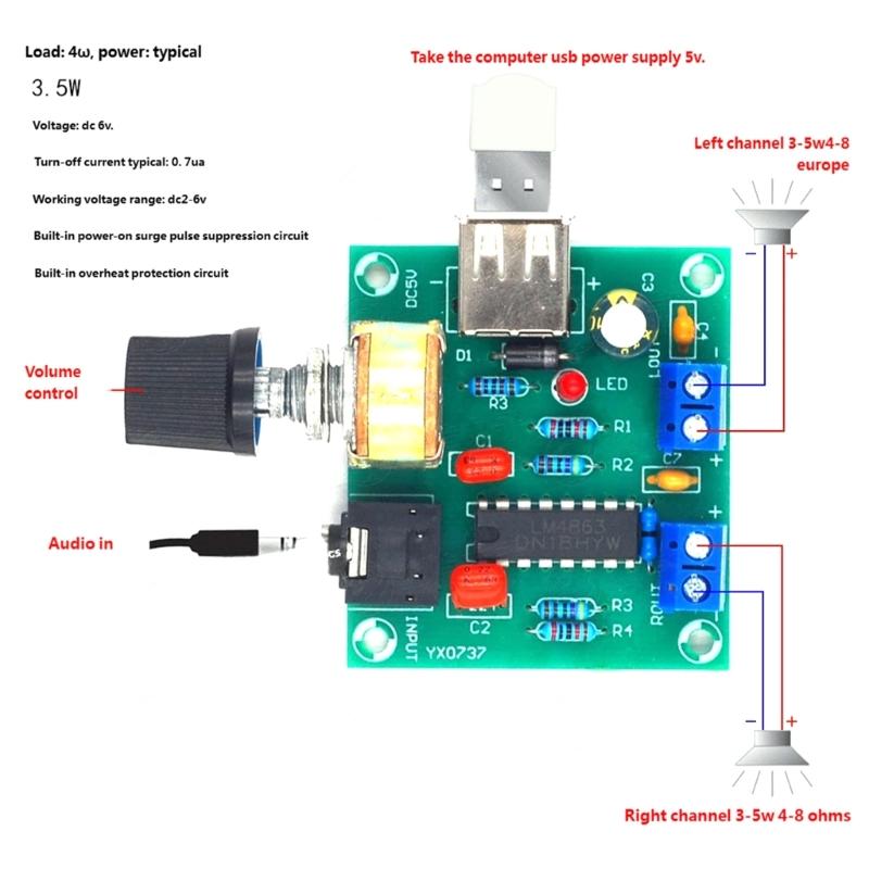 PM2038 5 Вт x 2 Плата слухового усилителя с схемой питания от USB для DIY-проектов и чистым звуком