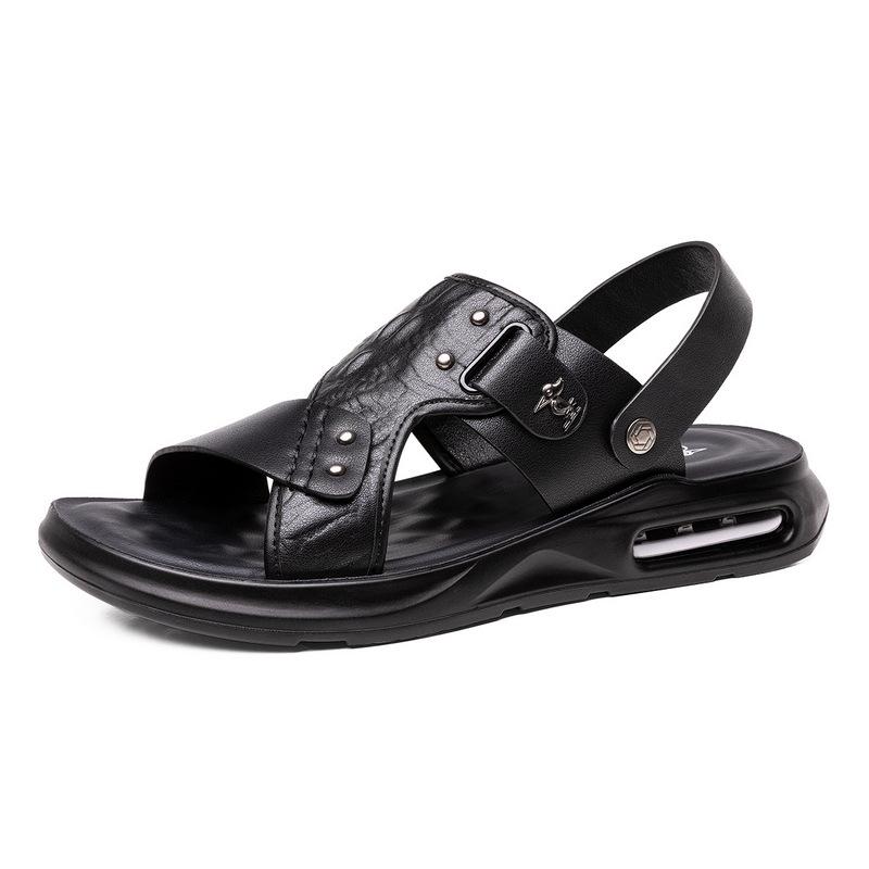 Модные мужские кожаные сандалии, мужские летние новые сандалии, тапочки, пляжная обувь для взрослых на платформе, нескользящие сандалии с открытым носком