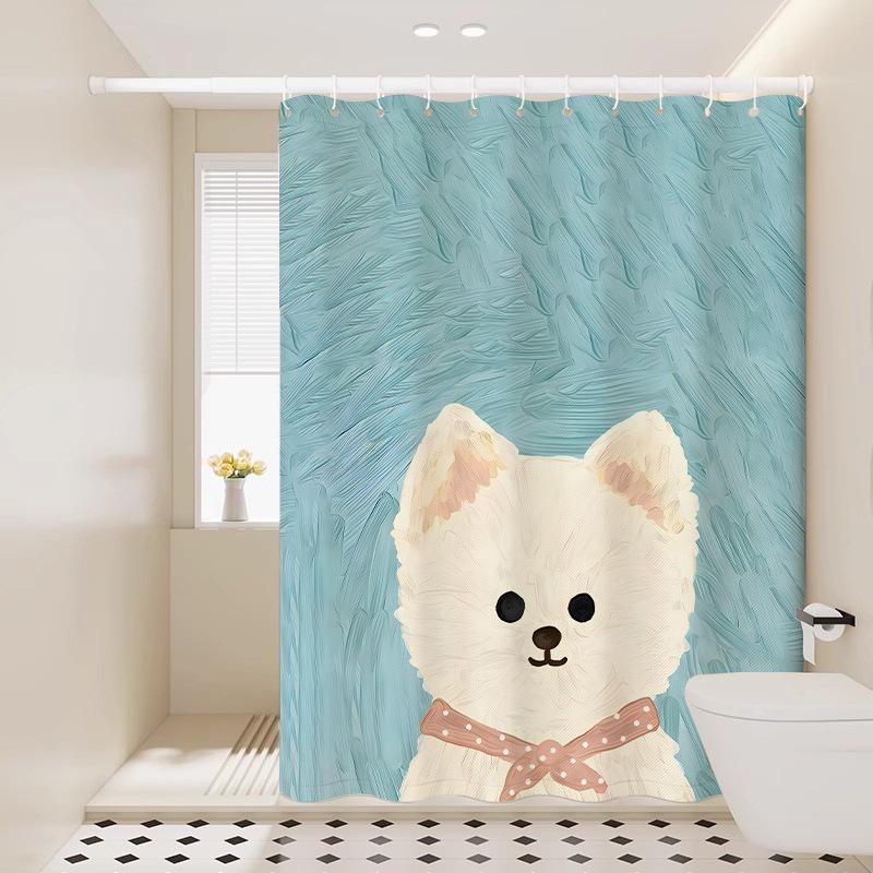 VIKAMA Adorable Puppy Print Shower Curtain Nordic Instagram-Style Bathroom Warm, Healing, and Playful Atmosphere