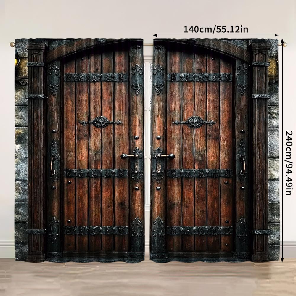 2 шт. весна лето Занавески Винтажная железная деревянная дверь принт Светофильтрующие полупрозрачные занавески Универсальные тканевые украшения Внутри