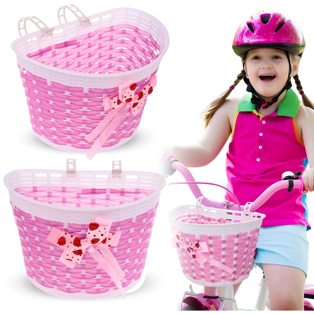 Pink front handlebar scooter bike basket for children and girls