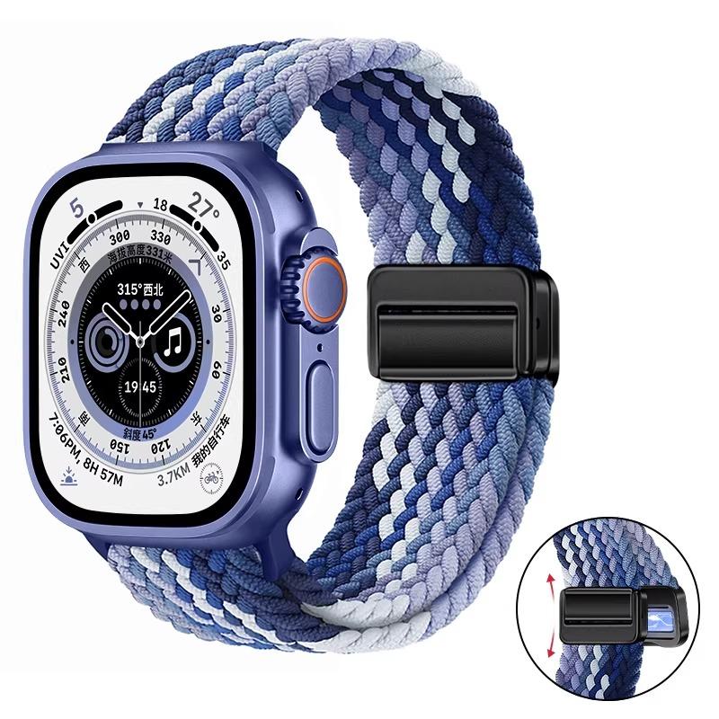 Плетеное нейлоновое петлевое ремешок для Apple Watch Ultra 3 2 49 мм 11 10 46 мм 42 мм 9 8 7 45/41 мм Магнитный ремешок iWatch 6 5 SE 44/40 мм Correa