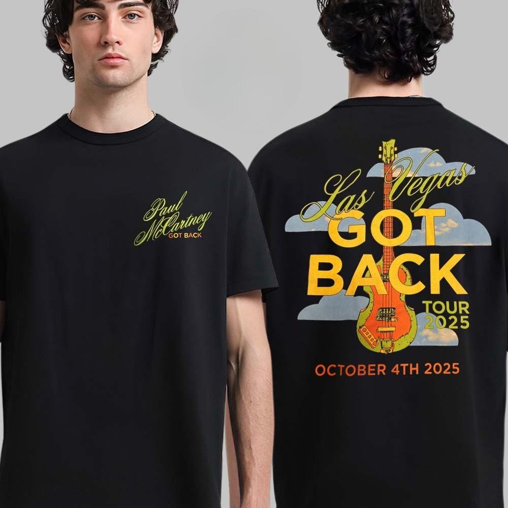 New Paul McCartney Las Vegas 2025 Venue Tee At Allegiant Stadium On October 4 2025 Got Back Tour 25 Guitar Black T-Shirt