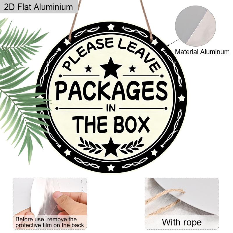 2D Flat 1pc Aluminum Outdoor Sign Decorative Plaque, "Please Leave Packages in The Box" Lettering Sign, Front Door Porch Mailbox Decor, Outdoor Home