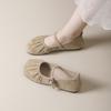 One Pedal 2025 Spring Gentle Shallow Mouth Soft Sole Flat Bottom Pleated Round Head French Single Shoes Female Grandma Shoes Laden Shoes