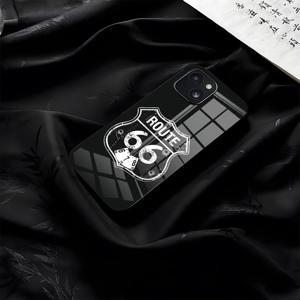 Чехол для телефона US Highway Route 66 для iPhone 17 Pro Max 16 15 14 Pro Max 13 11 Plus Стеклянная крышка