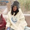 JEANSWEST Women's Feather Moon Print Loose Hooded Sweatshirt