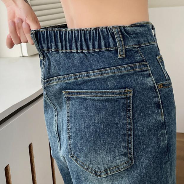 DIMANAF 2025 Летние женские синие джинсы брюки женские эластичные базовые брюки с высокой талией длинные брюки