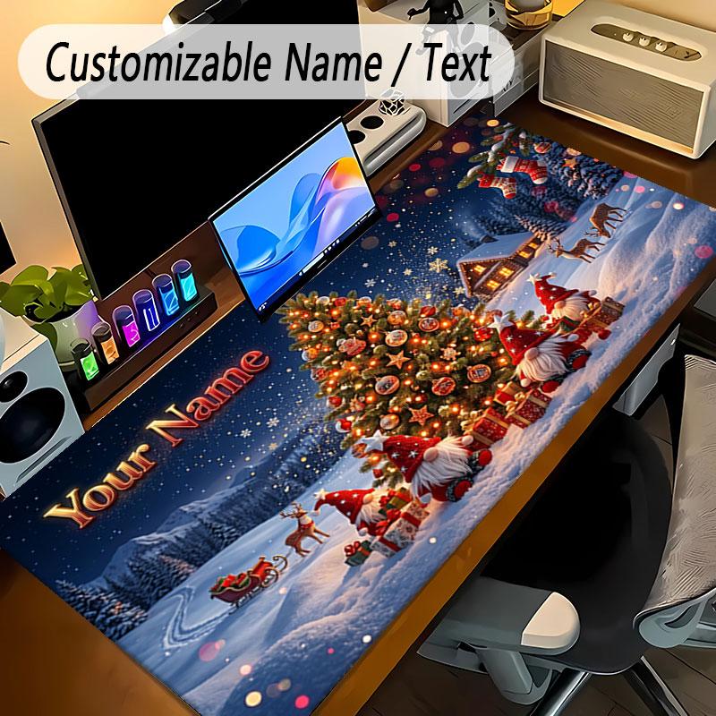 Christmas Theme Personalized Mouse Pad Custom Name Text Non Slip Desk Pad For Laptop Office Desktop