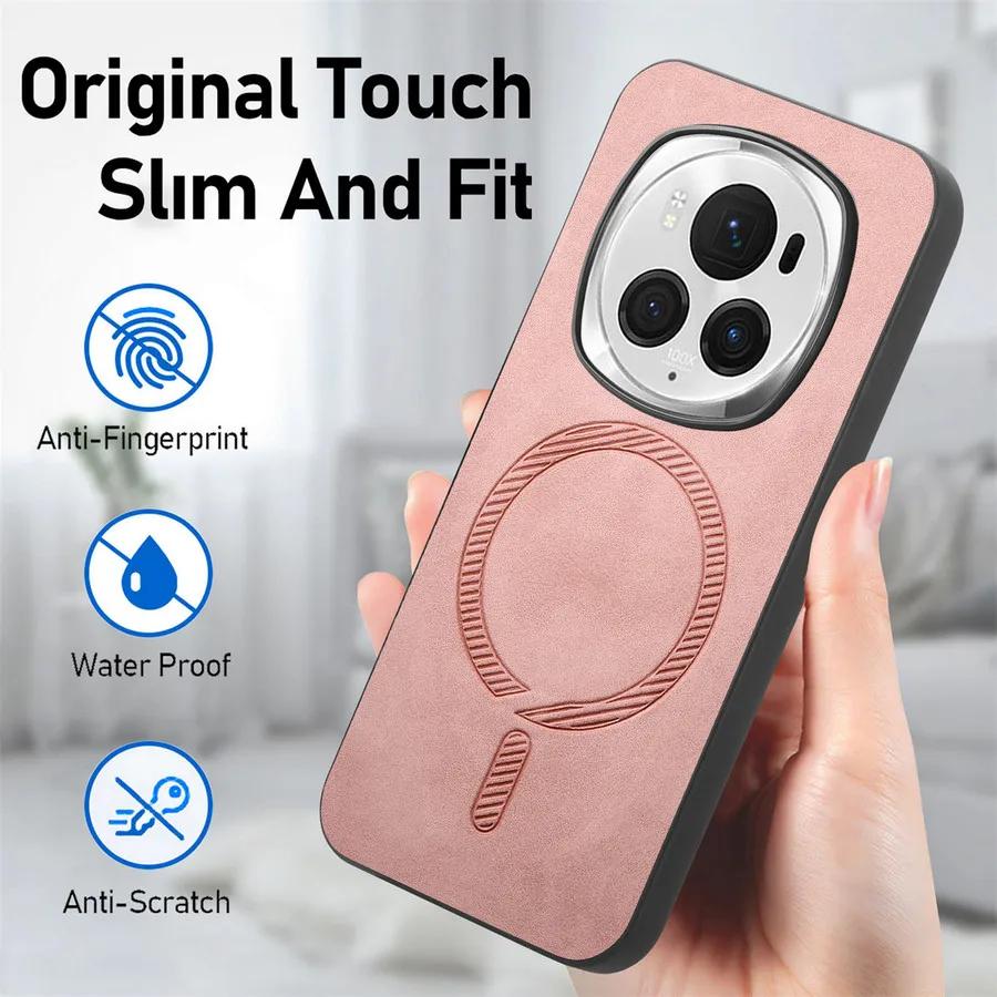 Для Huawei Honor Magic 6 Pro 5G Роскошный кожаный чехол для беспроводной зарядки Magsafe Магнитный чехол для Honor Magic6 Lite 6pro Противоударный бампер