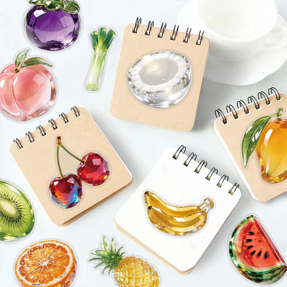 50Pcs/Set Glass Watercolor Fruits & Vegetables Series 03 PET Clear Stickers Waterproof DIY Fashion Decals Stickers