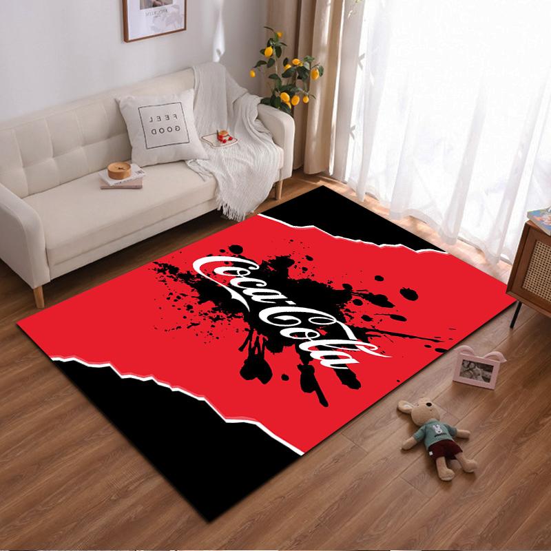 Red and Black Coca-Cola Logo Carpet with Splatter Print Style. Suitable for use as an anti-slip for living room bedroom sofas