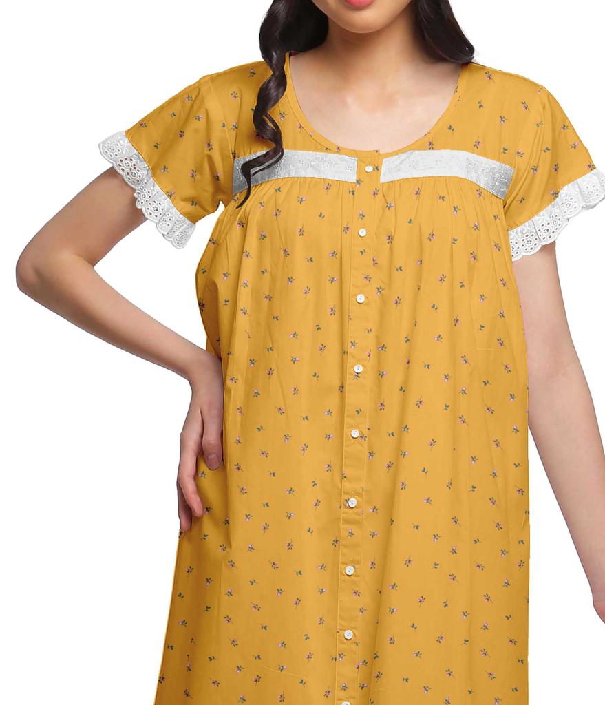 Moomaya Женская ночная рубашка с короткими рукавами и хлопковой кружевной каймой с принтом