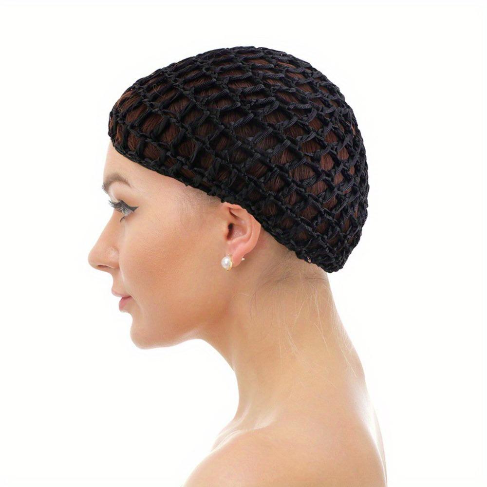 Adjustable Strap Mesh Hair Net Turban Hat Crochet Hair Snood Fashion Black Wig Caps Women