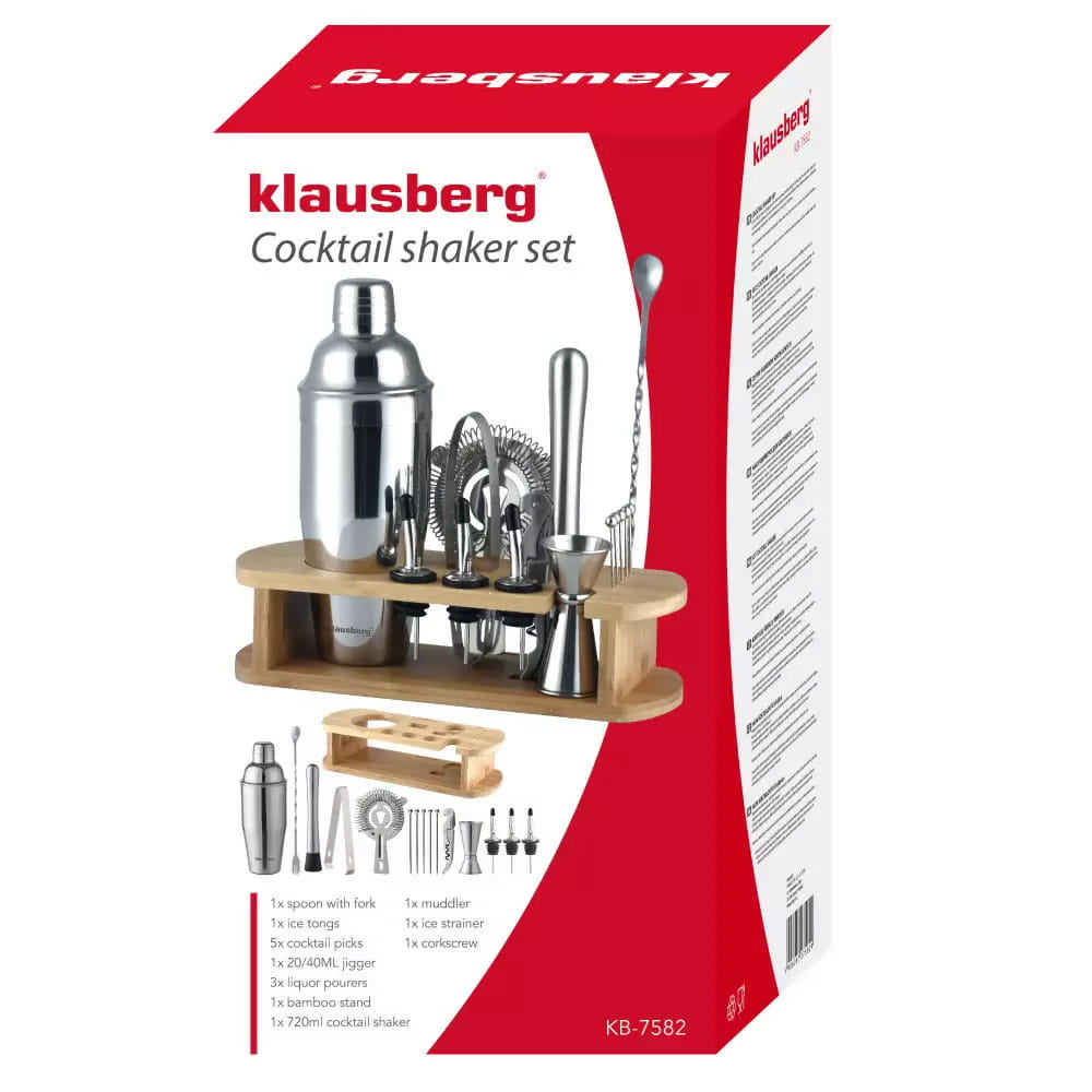 Zestaw barmański 16 elementów Shaker KLAUSBERG KB-7582 srebrny