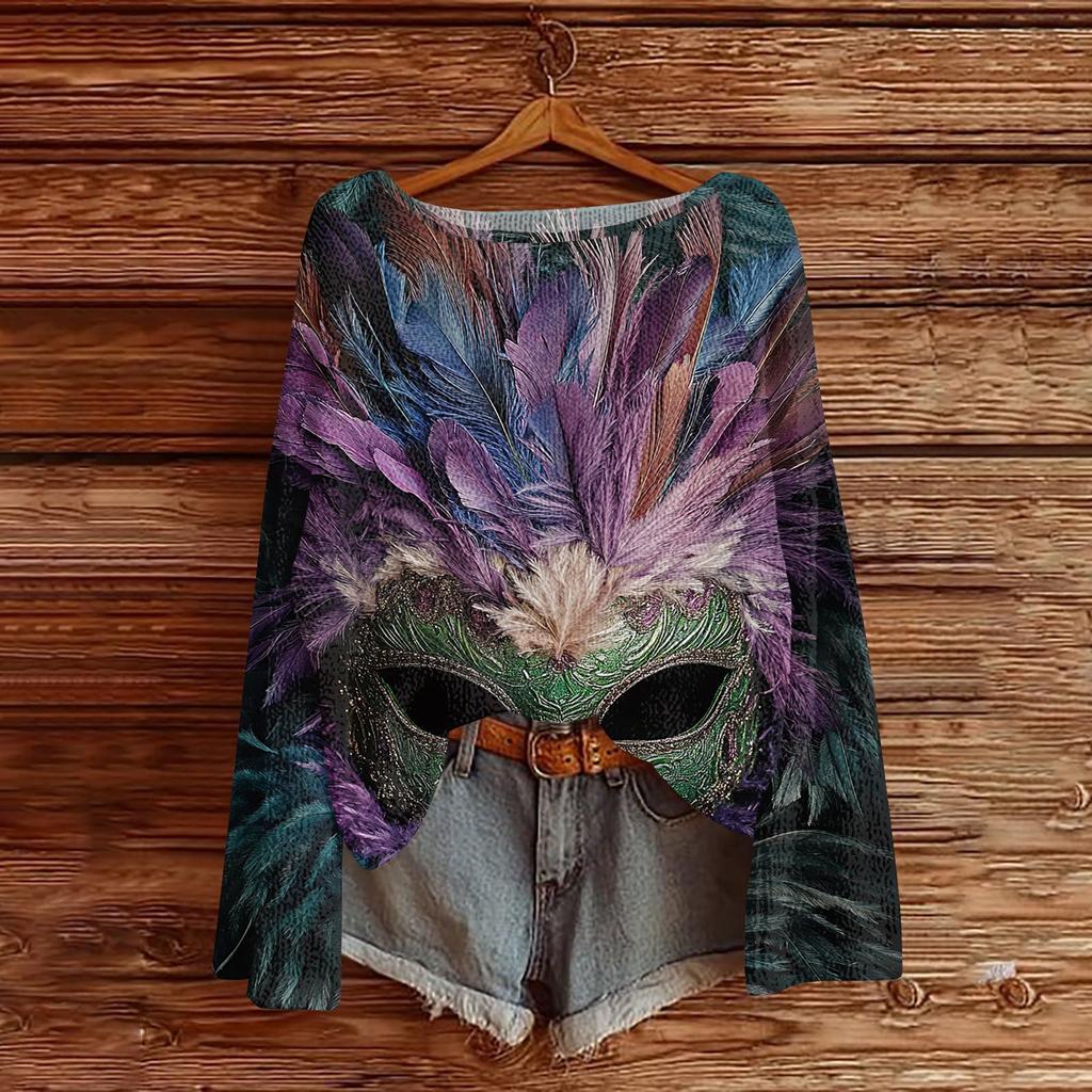 Женский модный пуловер с круглым вырезом, длинным рукавом и принтом, повседневный