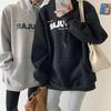 Women Long Sleeve Hooded V Neck Loose Pullovers Female Tops Solid Color Sweatshirts