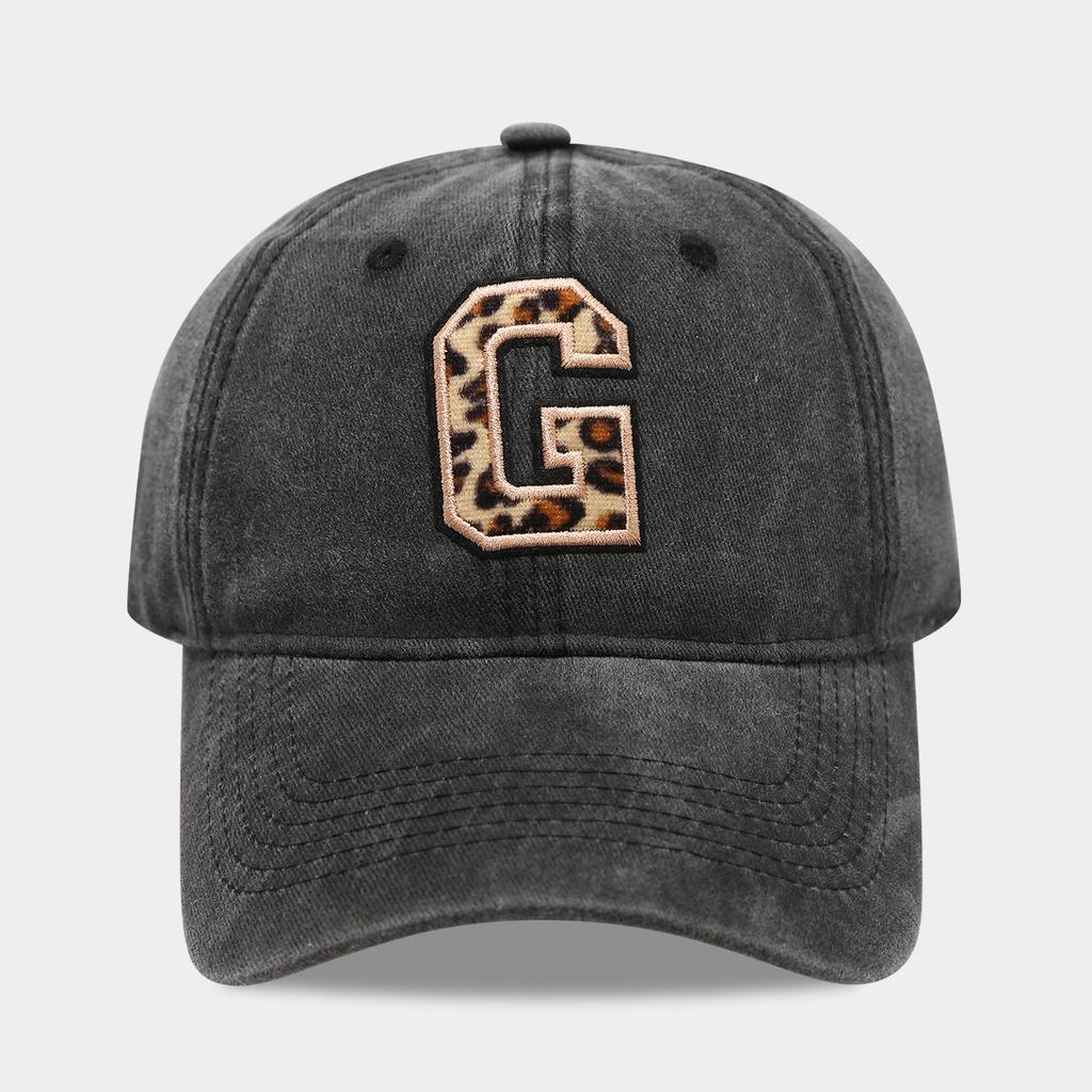 Black Baseball Cap, 26 English Letters Leopard Print Duckbill Hat, Women's Retro Fashion Sports Sun Hat, Trendy Cap