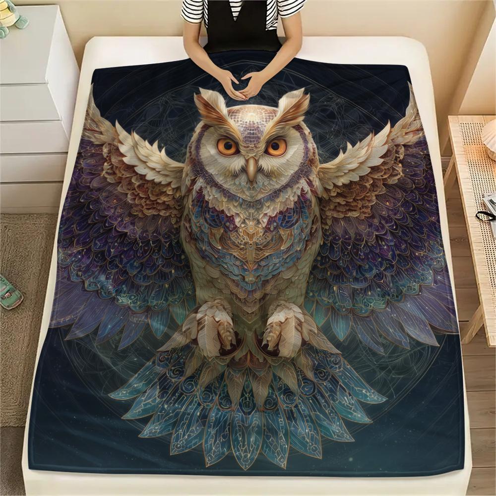 Фланелевое одеяло с принтом «Сова с крыльями», Высококачественное, Удобное для всех сезонов, Декор для дома, Тепло и уют