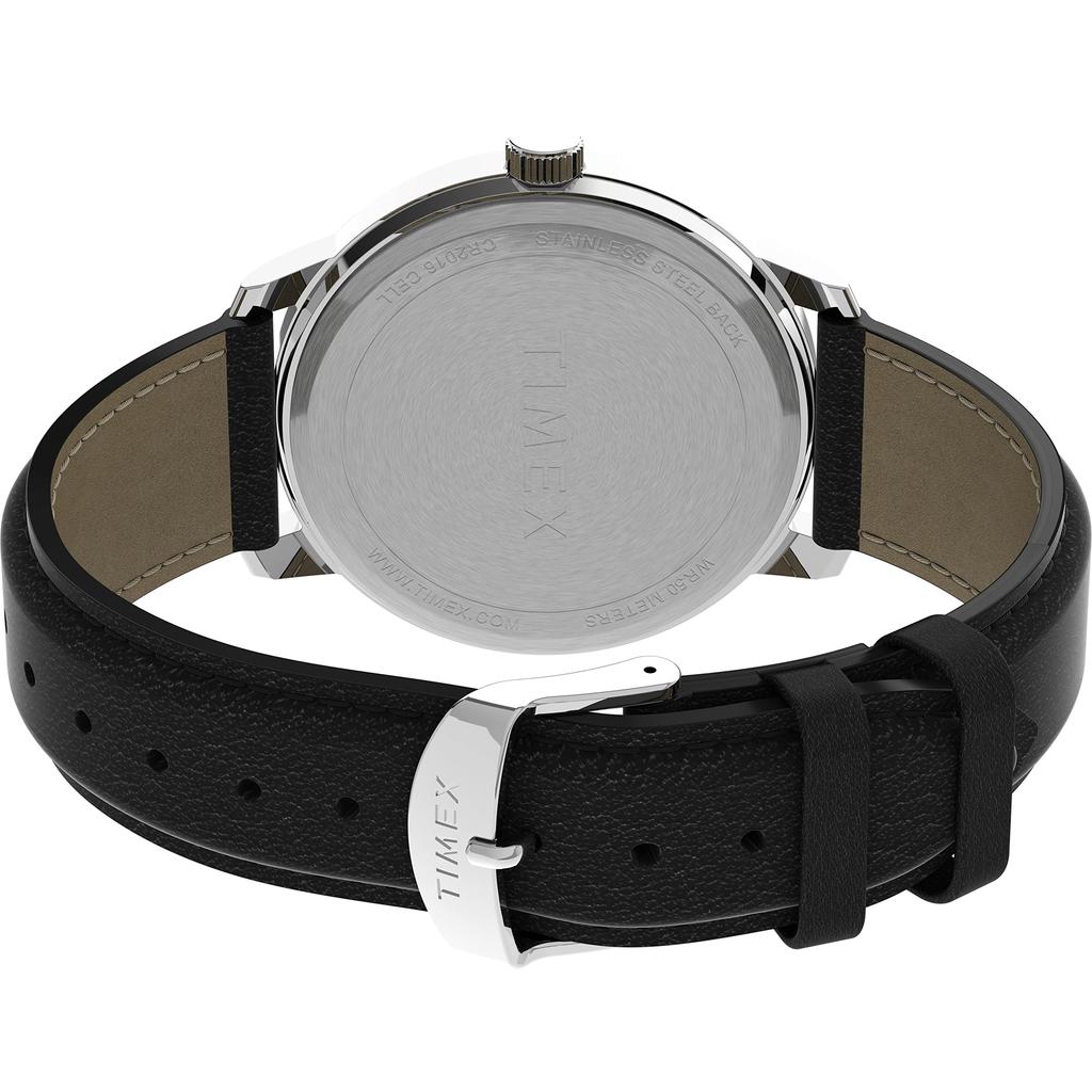 TIMEX Timex Easy Reader Часы с большим циферблатом и кожаным ремешком, Черный/Серебристый тон/Черный, 43 мм, Мужские