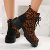 Lucyever Fashion Platform Leopard Boots Women Plus Size Lace Up Ankle Boots Woman Streetwear Thick Sole Motorcycle Booties Mujer
