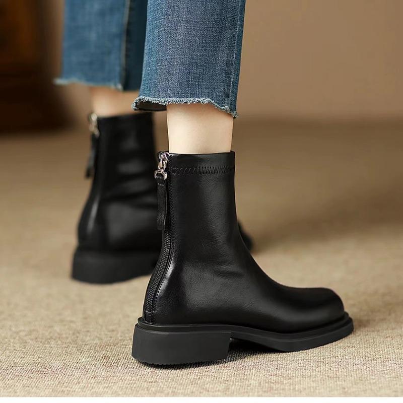 Новые стильные модные женские кожаные туфли модные квадратные носки короткие сапоги для женщин толстые каблуки сапоги высокие каблуки Zapatos Mujer