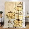 Cartoon dog in a beret with pudding, hearts, and "Pompom Purin" text. for all seasons blanket lunch break throw gift