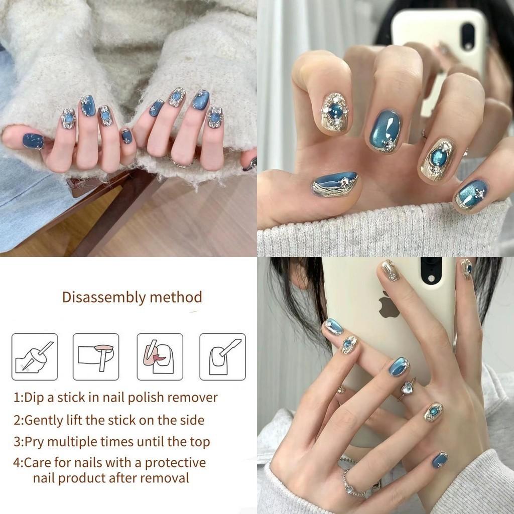 Blue Island Handmade Adhesive Cat Eye Short Nail Sticker Wearable Nail Art