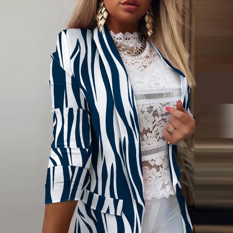 Женская мода с длинным рукавом и цветным принтом, куртка с открытой передней частью