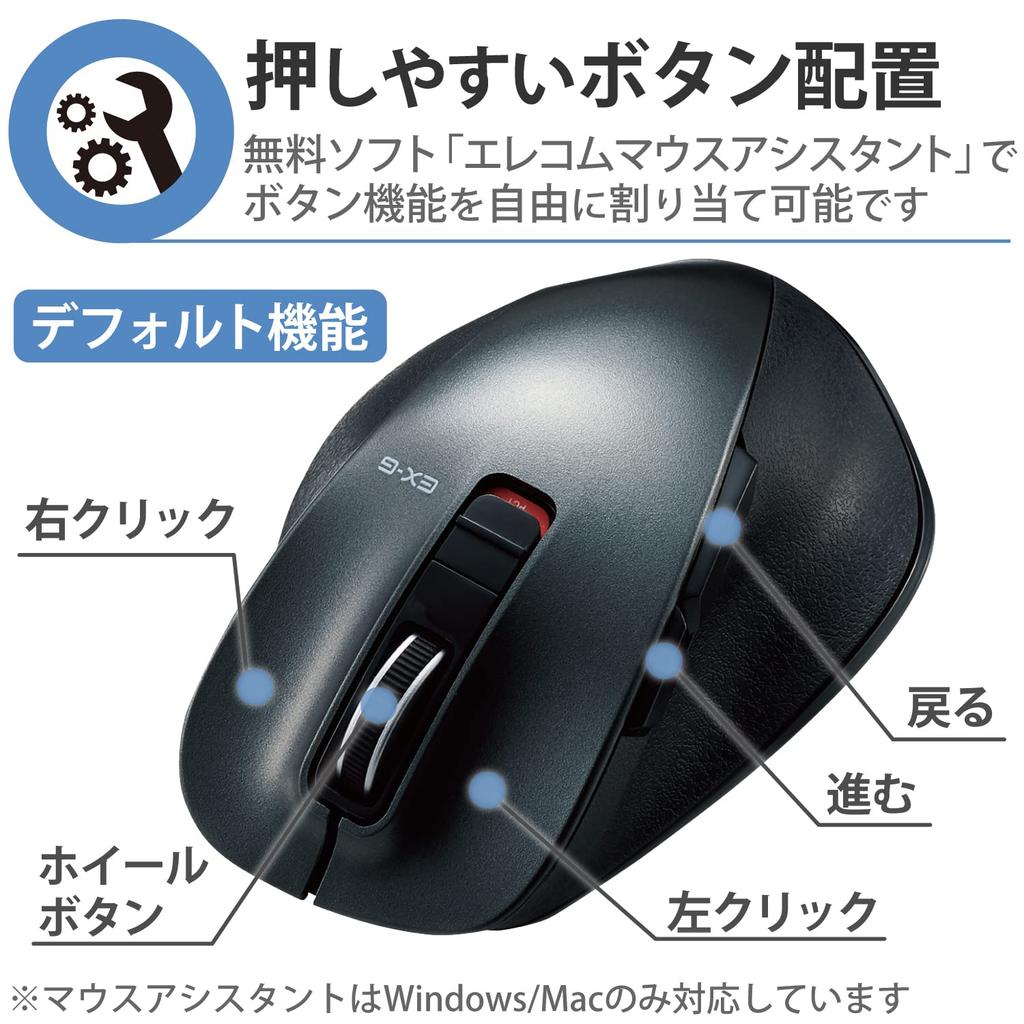 ELECOM Mouse Wireless Mouse Bluetooth Extremely Grip Quiet Design 5 Buttons M Size Gunmetal EX-G Multi-Pairing M-XGM15BBSGM/EC