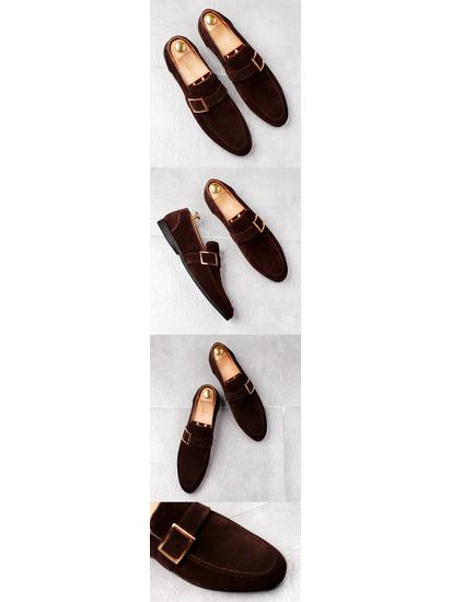 Мужские лоферы слипоны в британском стиле из замши со скрытым увеличением роста и матовым кожаным заостренным носком