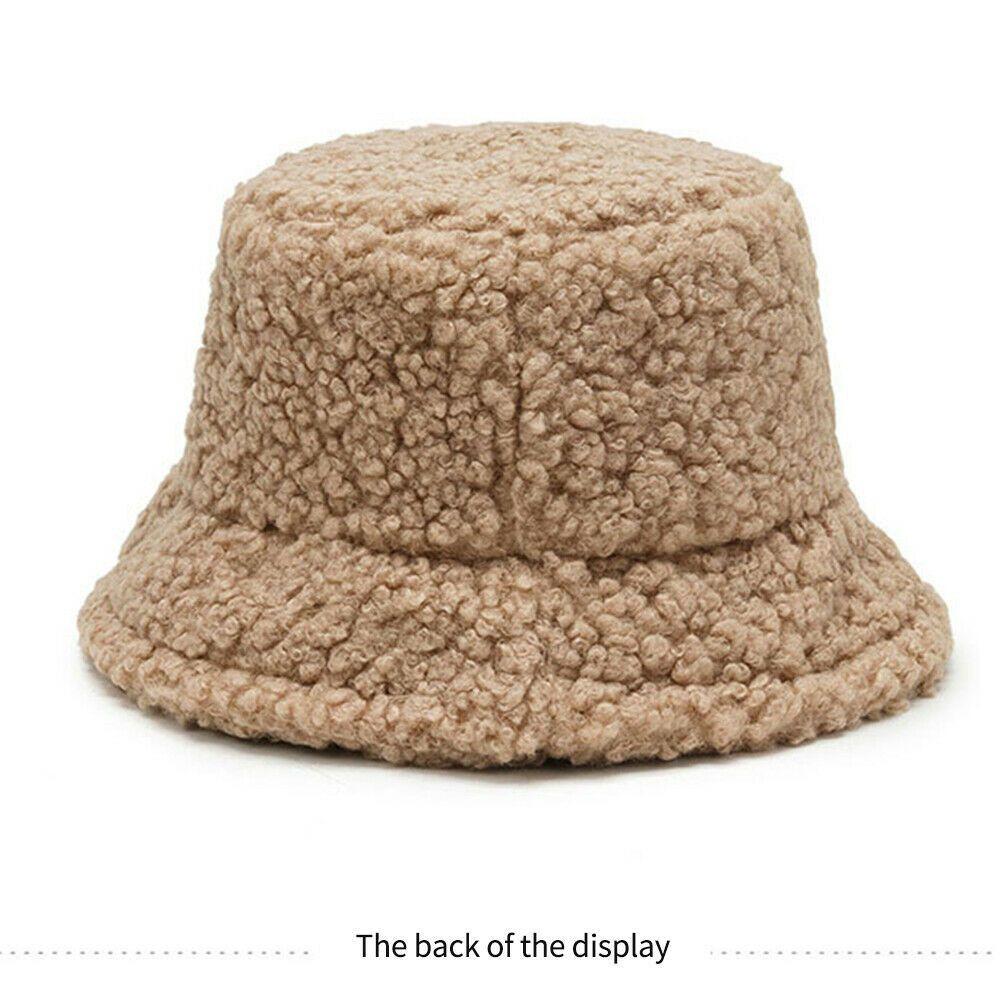 Winter Casual Lamb Wool Warm Sun Cap Panama Hat Fisherman Cap Bucket Hat