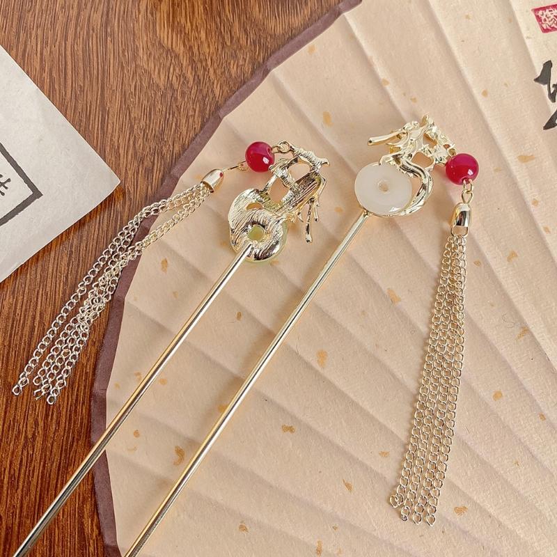 Elegant Fringed Hair Stick Chinese Hanfu Danglings Hairpin Barrettes NonSlip Chopsticks Dragon Hair Pin for Hair Styling