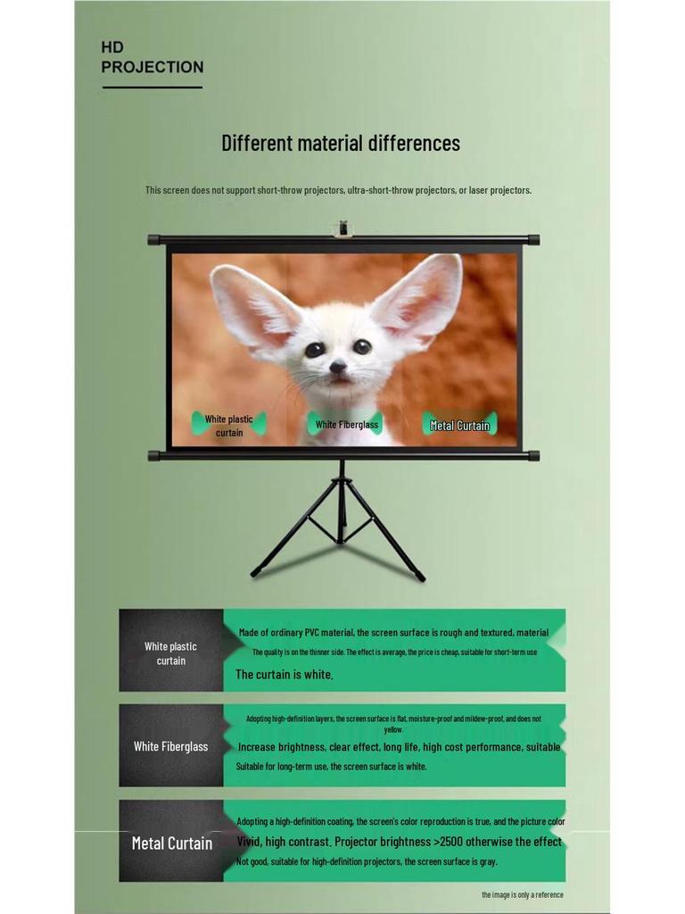 100-дюймовый напольный экран для проектора со стойкой - Кронштейн без перфорации для домашнего использования